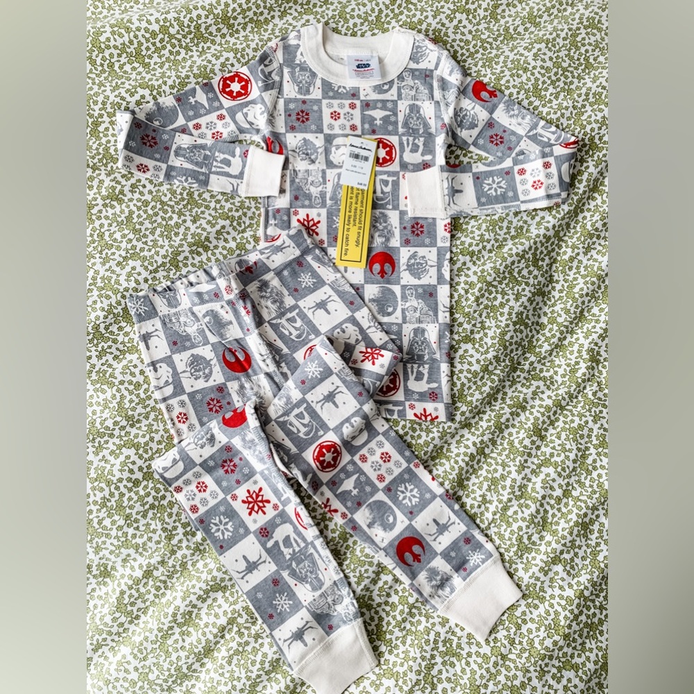 Hanna Andersson 5T 110 NEW NWT Organic Pajamas Star Wars Checker Christmas Ivory